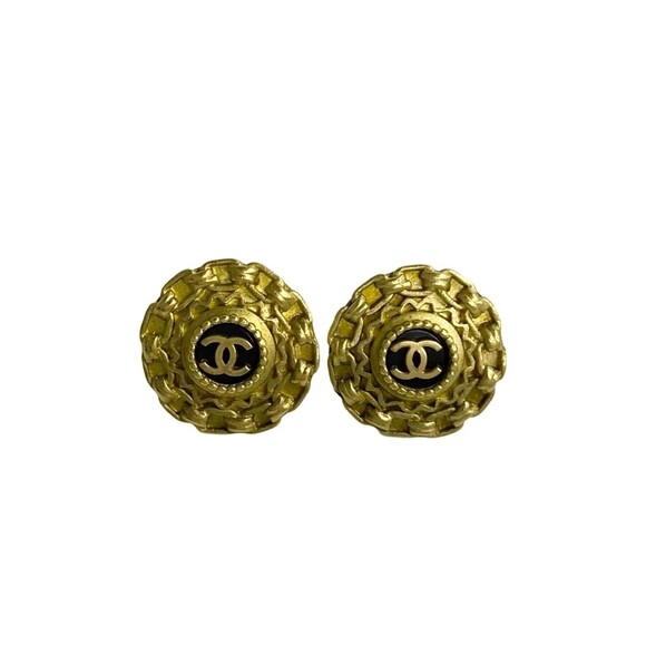 CHANEL Authentic Vintage Gold Logo Earrings